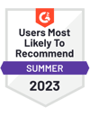 G2 Badge: Users Most Likely to Recommend G2 Badge: Users Most Likely to Recommend